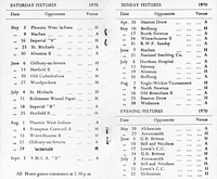Vassall cricket fixtures - 1970
