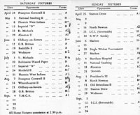 Vassall cricket 1971 - fixtures