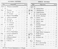 Vassall cricket 1972- fixtures