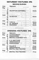 Vassall cricket 1976 - evening & 2nd XI fixtures