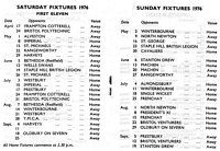 Vassall cricket 1976 - fixtures
